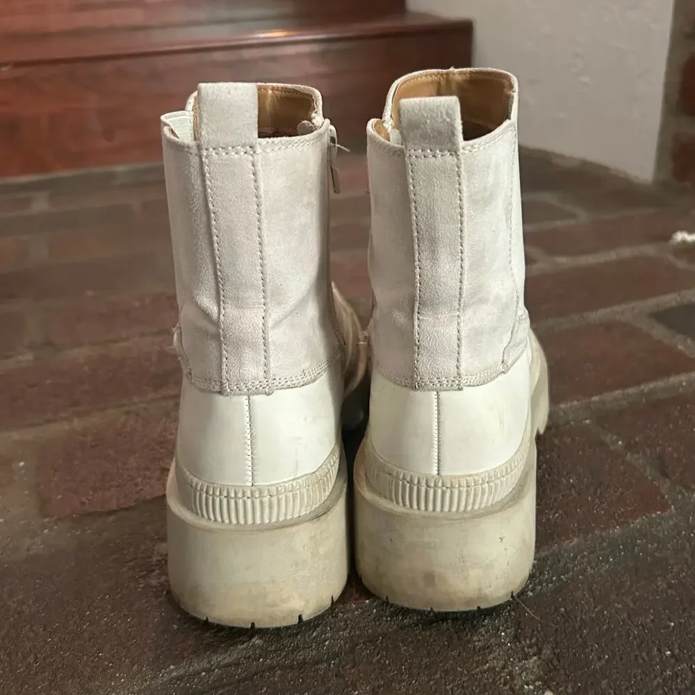 Chelsea Rain Duck Boots Cream Faux Suede Waterproof Lug Sole Size 8.5